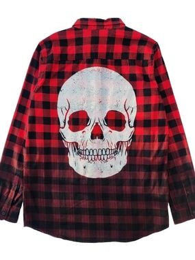 Iron Fist Red Buffalo Plaid Skull Back Flannel Shirt